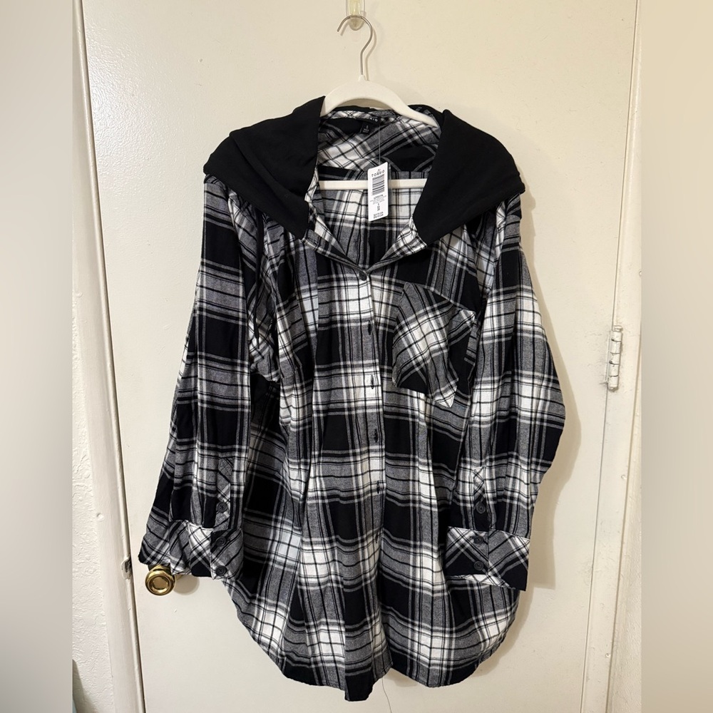 Black and White Plaid Shirt with Hood - Torrid